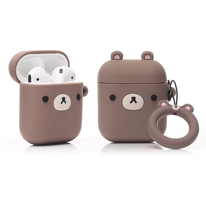 LEWOTE Silicone Funny Case Cover Compatible for Apple Airpods 1&2[Cute Animal Design](Small Brown Bear)